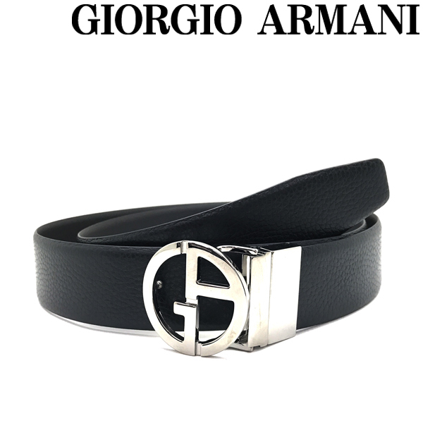 GIORGIO ARMANI ремень joru geo Armani двусторонний type вдавлено .× гладкий кожа черный длина настройка возможность Y2S452-YSR3X-85460