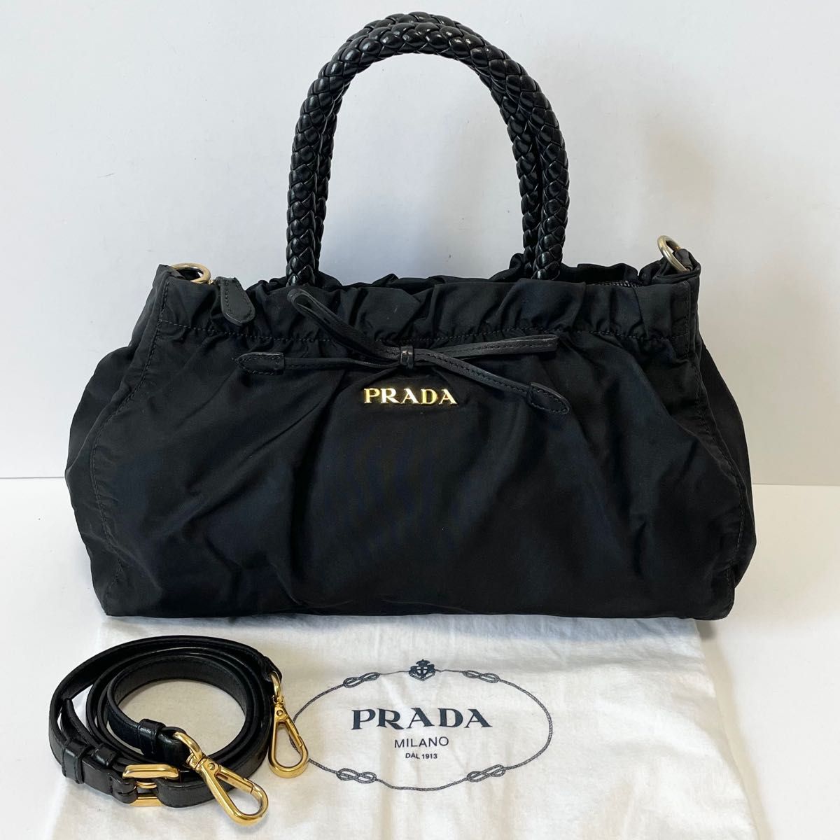 美品】PRADA プラダ 2way ショルダー バッグ ハンド バッグ リボン