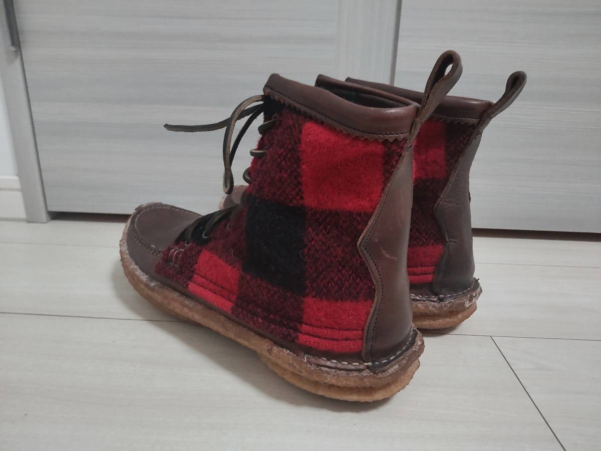 *US made yuke ton YUKETEN handle to boots HUNT BOOT * leather x wool * red x black block check pattern * unused goods 