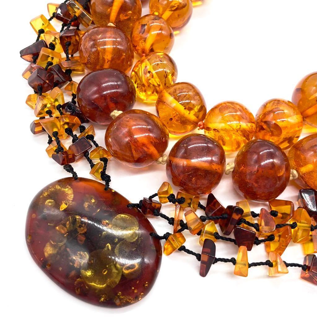 ■琥珀・鼈甲ネックレス3点おまとめ■重量約220.0g コハク こはく アンバー べっ甲 べっこう amber necklace accessory jewelry DA0 f_画像2