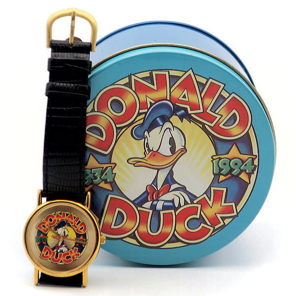 ディズニー　ドナルド　腕時計（60周年・円柱缶）　ドナルド60周年記念　ディズニー・クレジットカード　1994年　未使用