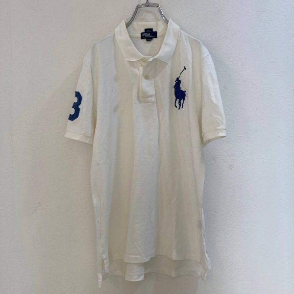 ◆お洒落な逸品◆Polo by Ralph Lauren/ポロ ラルフローレン 半袖 ポロシャツ 刺 ホワイト 白 メンズ L ON3459_画像1