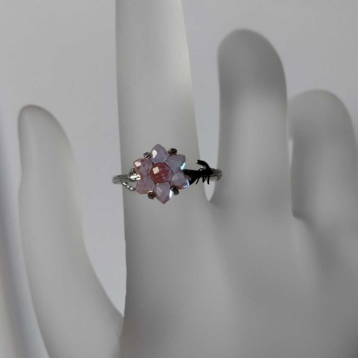  antique sa fillet crystal gala slow z cut flower . twig silver made ring / sterling silver rhodium plating button Czech 