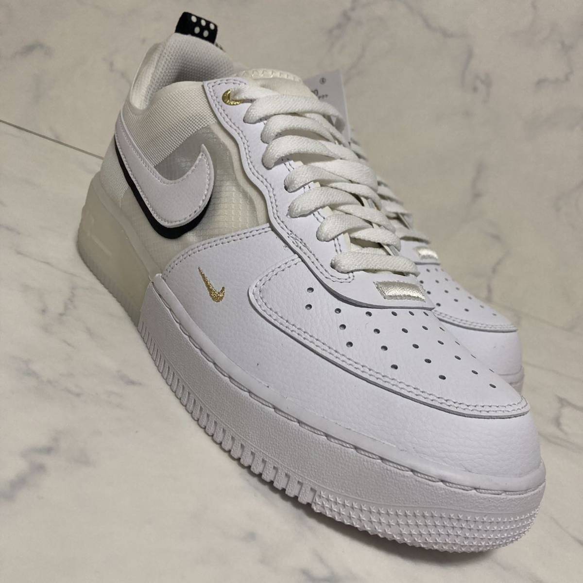 ★送料無料★【新品未試着】26.5cm Nike Air Force 1 Low React White Black ナイキ エアフォース1 ロー リアクト ホワイト ブラック白 金_画像4