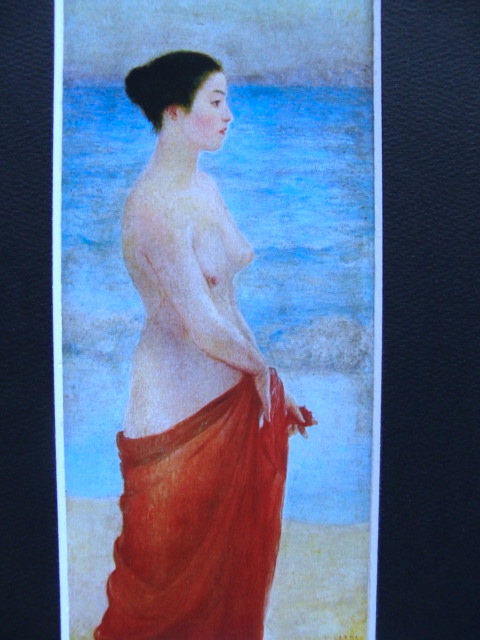 岡田三郎助、【海辺の裸婦】、年代物・希少な画集画、新品高級額 額装付、状態良好、送料無料、絵画 人物画_画像1