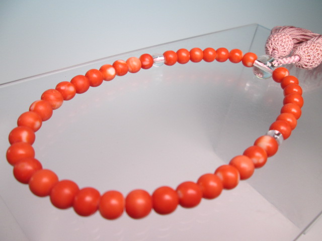 【江月】本珊瑚玉 6,5mmと水晶玉の数珠　24g_画像3
