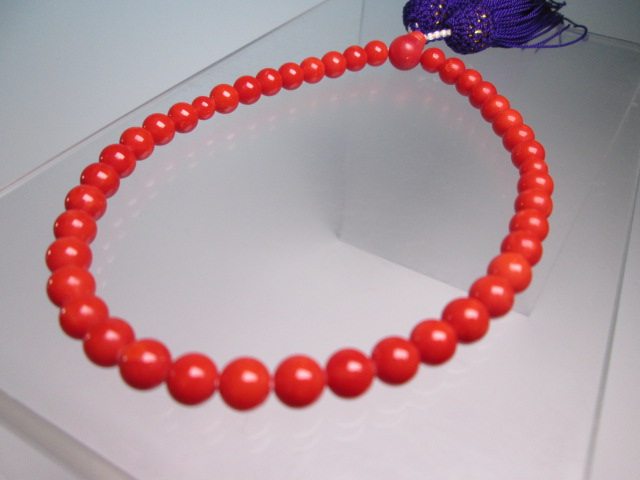 【江月】☆本珊瑚　赤珊瑚玉 6mmの数珠 22g