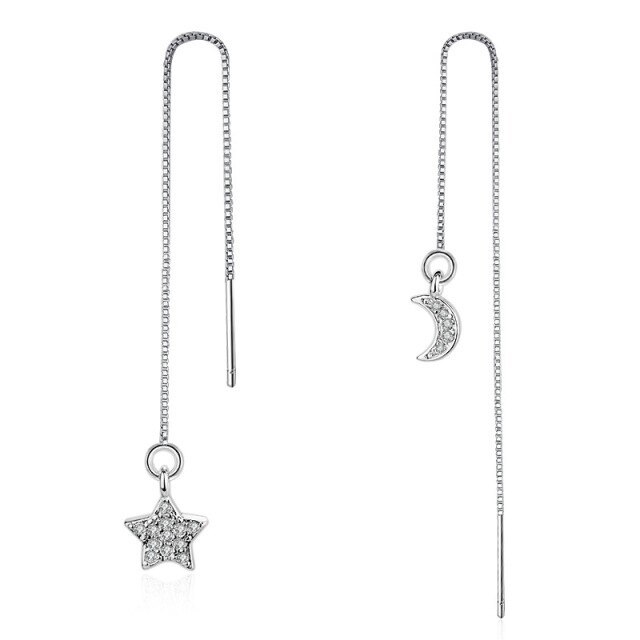  серьги S925 игла серебряная цепь звезда месяц длинный кисточка женский Корея No-brand стразы Star moon asime#C981-3