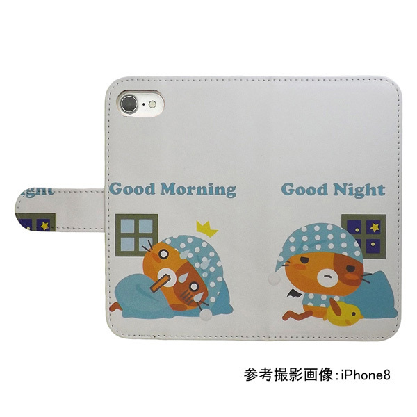 iPhone13 mini　スマホケース 手帳型 プリントケース デビル猫 ヒヨコ おはよう おやすみ かわいい_画像2