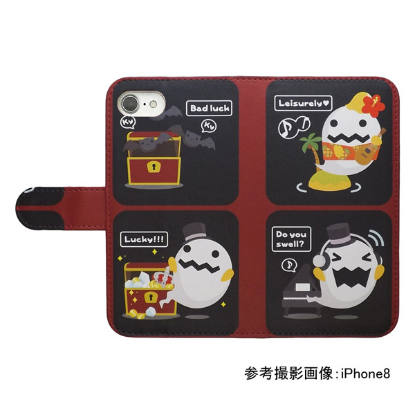 iPhone13 mini　スマホケース 手帳型 プリントケース おばけ 幽霊 コウモリ 宝物 ピアノ ウクレレ ハワイ_画像2