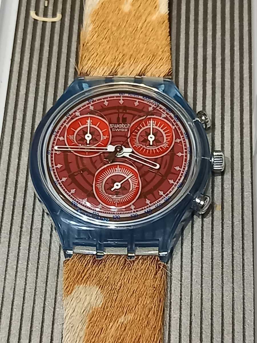 直販新作 未使用 美品 稼働品 SWATCH CHRONO スウォッチ クロノ レザー