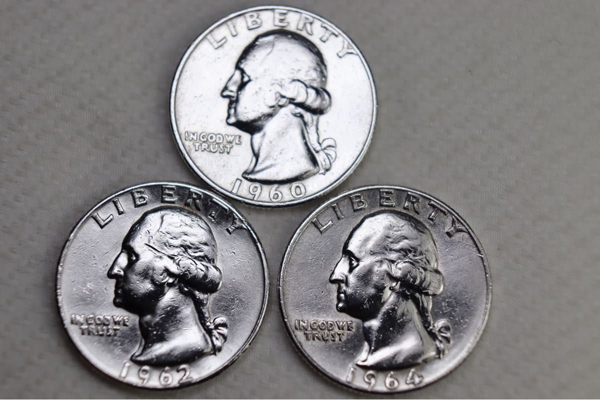 1960年代リバティ25セント銀貨(クォーターダラー)3枚 1960年代リバティ25セント銀貨(クォーターダラー)3枚