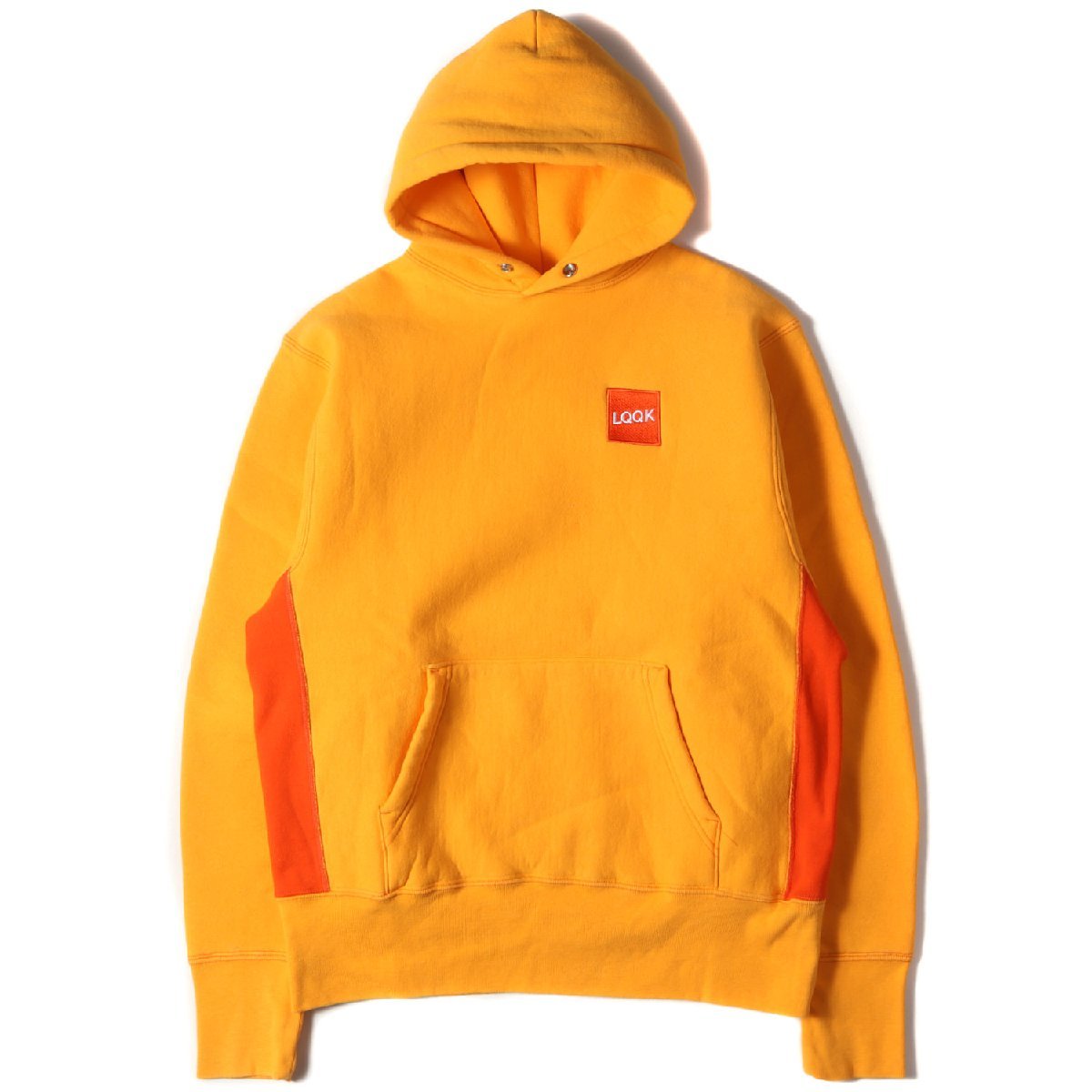 LQQK STUDIO ルックスタジオ パーカー BOXロゴ リバースウィーブ ヘビー スウェットパーカー SNAP HOODIE イエロー オレンジ M_画像1