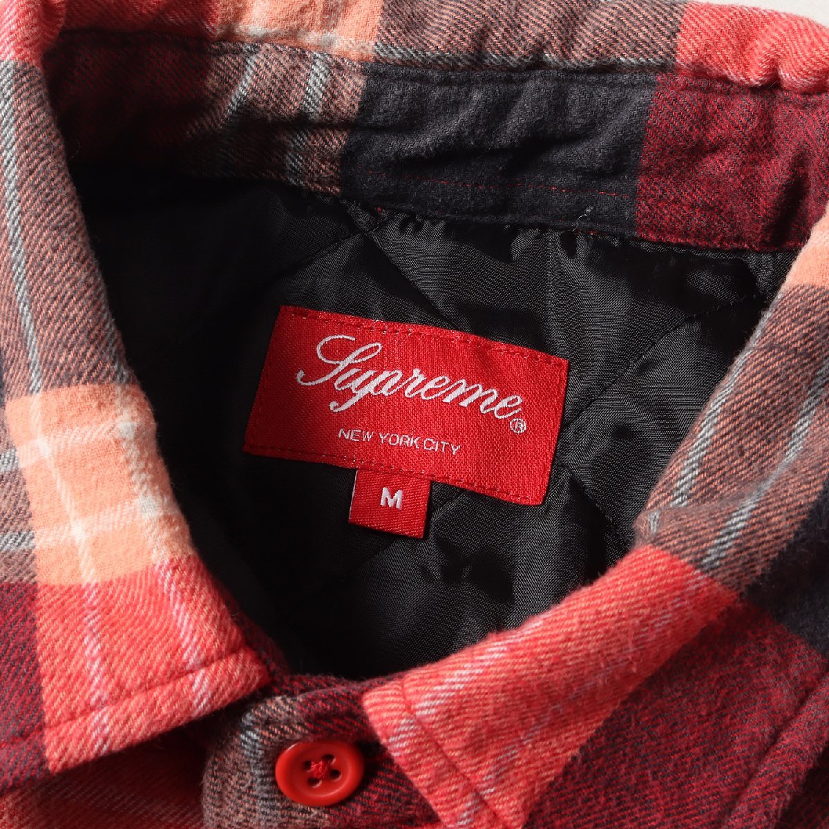 Supreme シュプリーム シャツ フェード加工 裏地キルティング チェック ネルシャツ Quilted Flannel Shirt 20AW レッド ブラック 赤黒 M_画像4