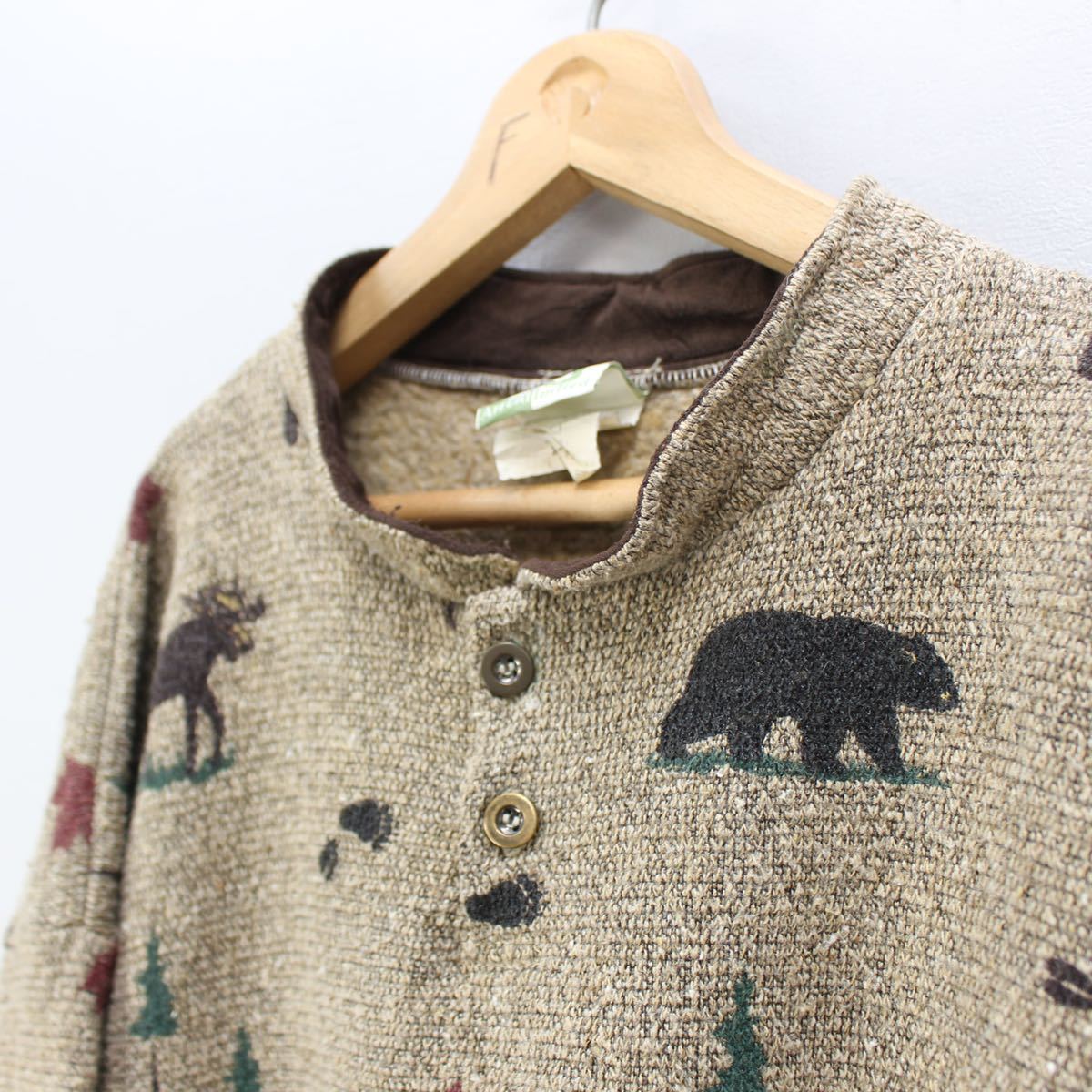 USA VINTAGE ANIMAL PATTERNED HENRY NECK DESIGN KNIT/アメリカ古着アニマル柄ヘンリーネックデザインニット_画像6