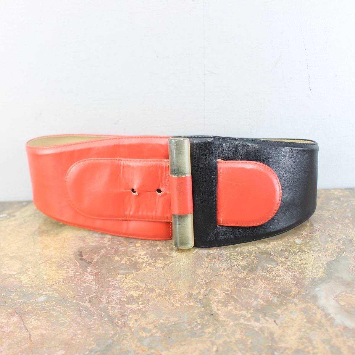 EU VINTAGE BICOLOR DESIGN LEATHER BELT/ヨーロッパ古着デザインレザーベルト