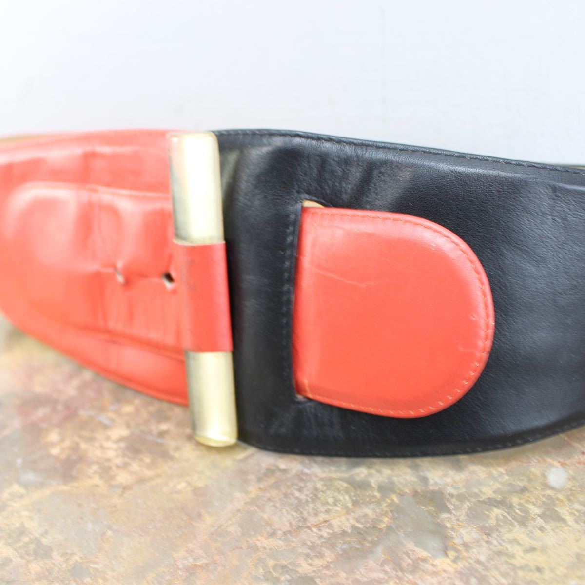 EU VINTAGE BICOLOR DESIGN LEATHER BELT/ヨーロッパ古着デザイン
