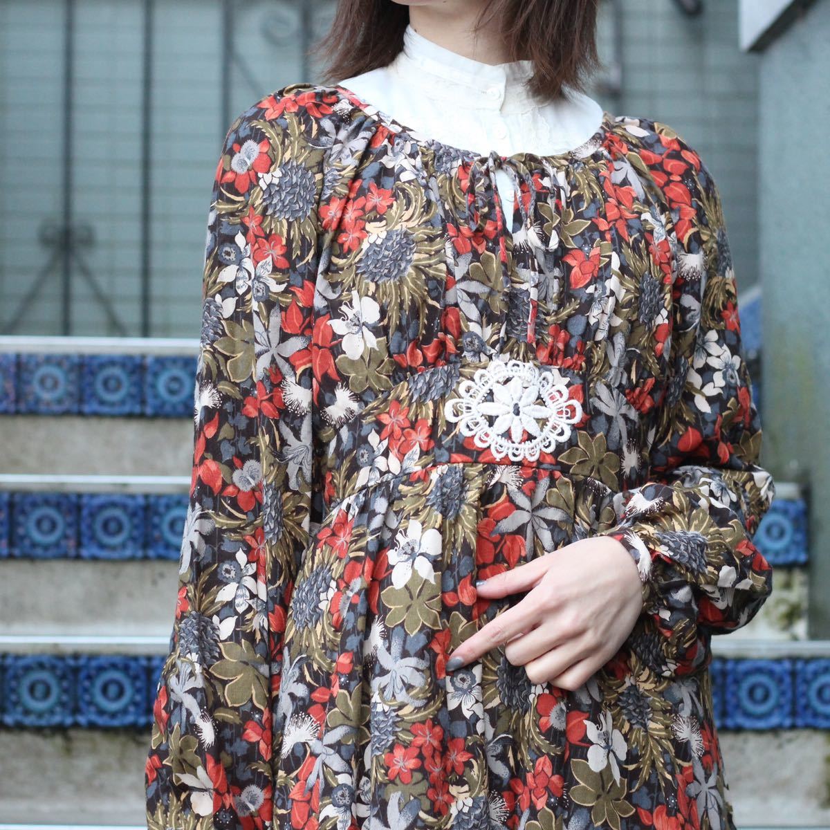 消費税無し 70's 70 USA VINTAGE アメリカ古着刺繍ドレスワンピース