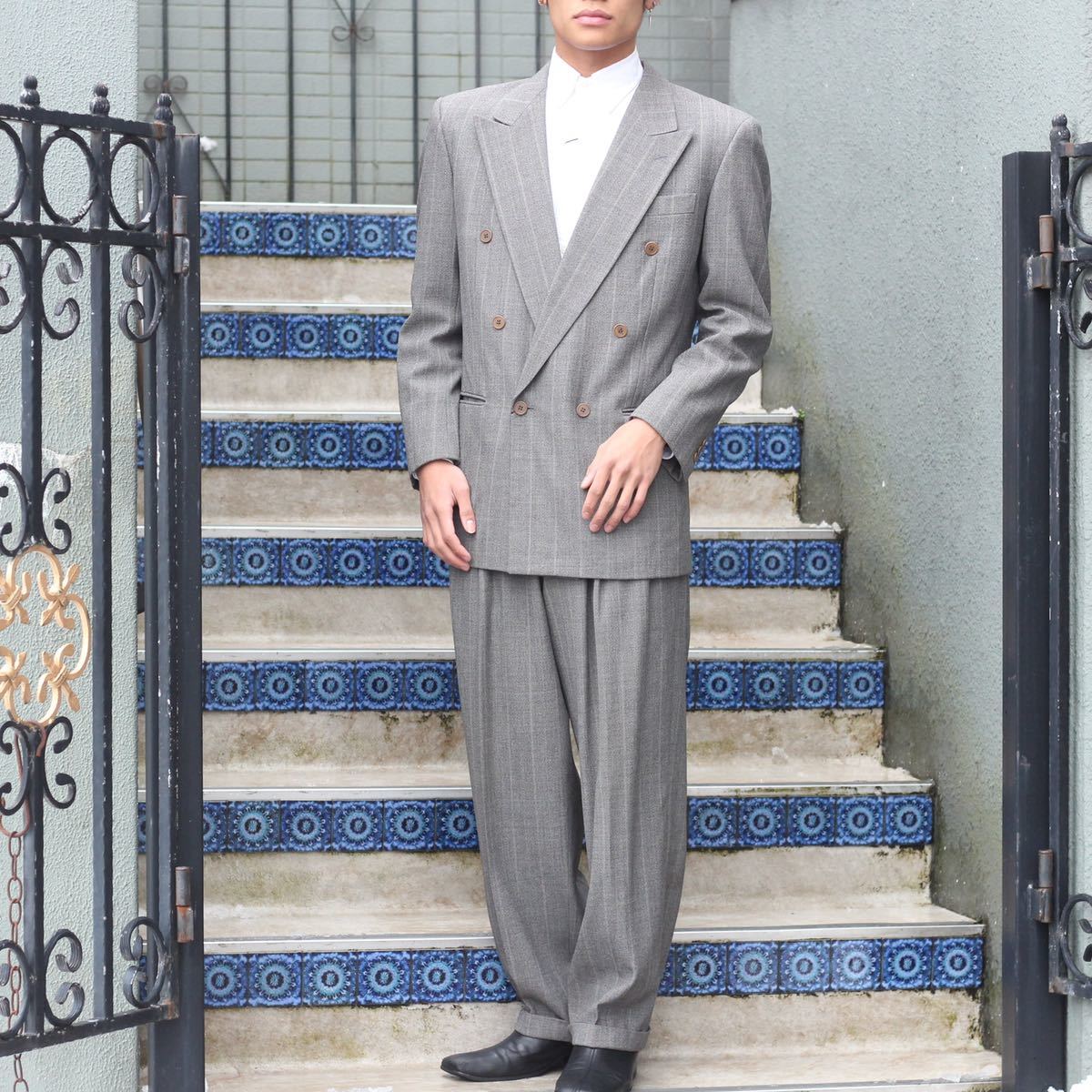 EU VINTAGE renoma PARIS homme SET UP MADE IN  ITALY/ヨーロッパ古着ストライプ柄ダブルジャケットセットアップスーツ