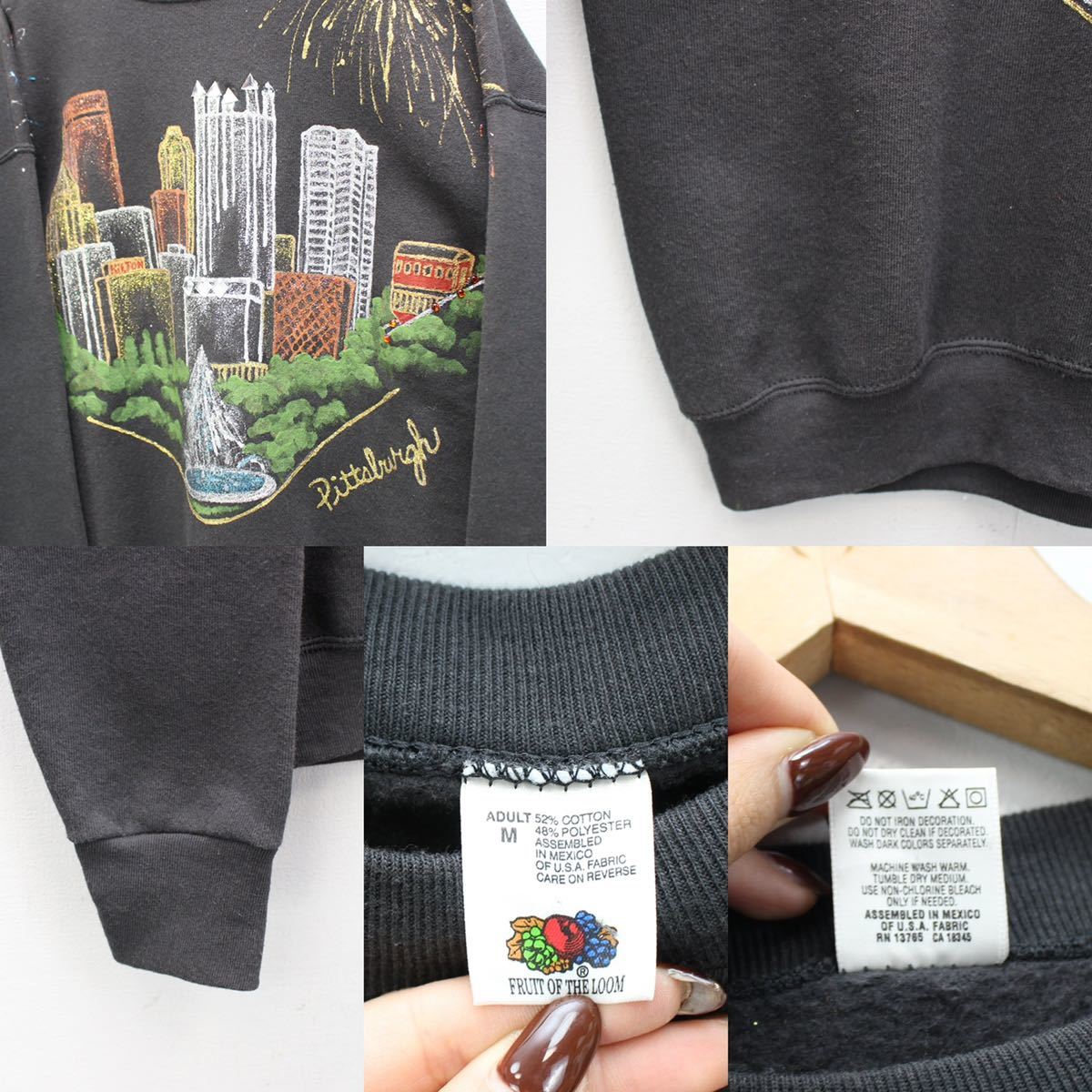 USA VINTAGE FRUIT OF THE LOOM HAND PAINT DESIGN SWEAT SHIRT/アメリカ古着ハンドペイントデザインスウェット