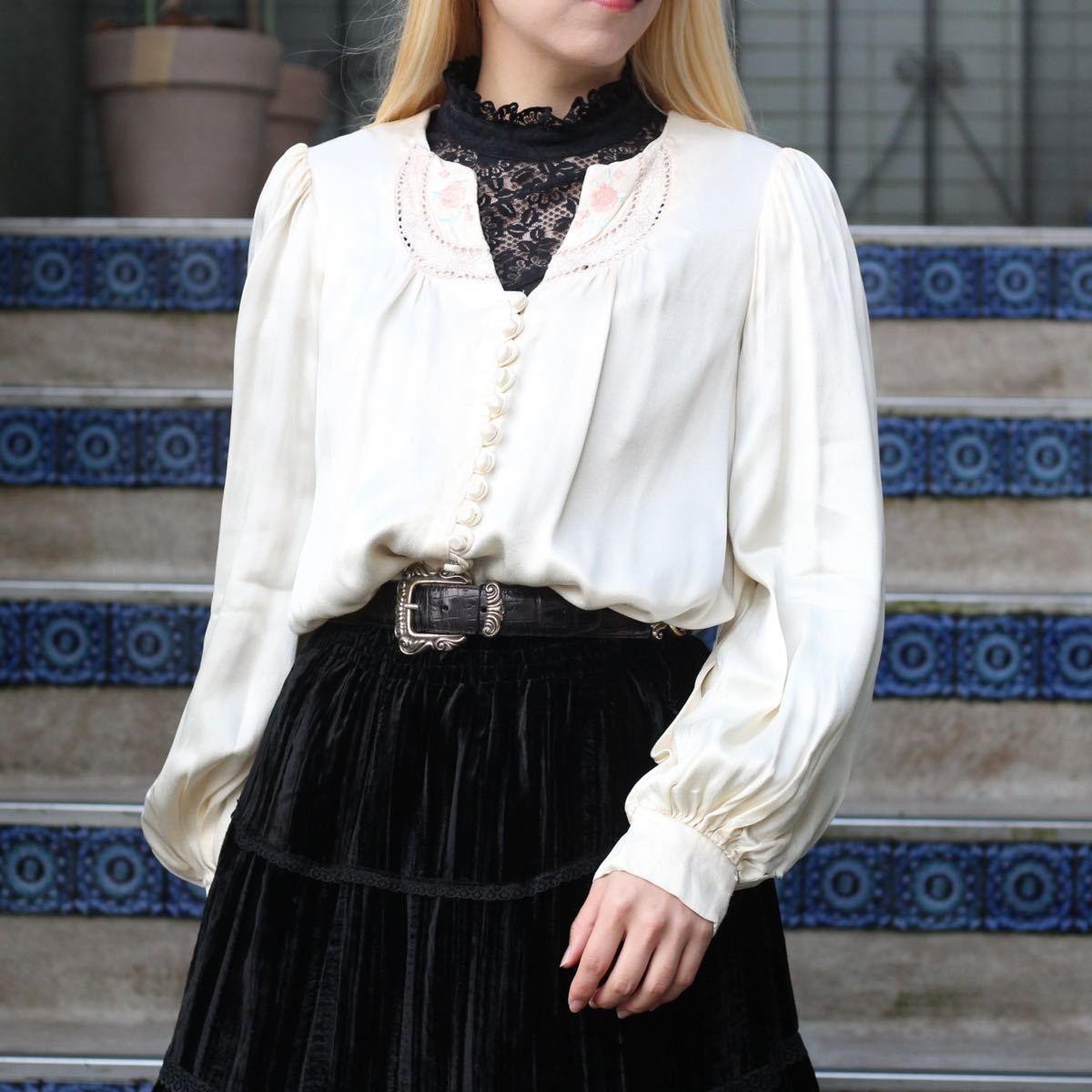 *SPECIAL ITEM* 70's USA VINTAGE GUNNIES GUNNE SAX 70年代アメリカ古着ガニーサックス刺繍スモックデザインブラウス