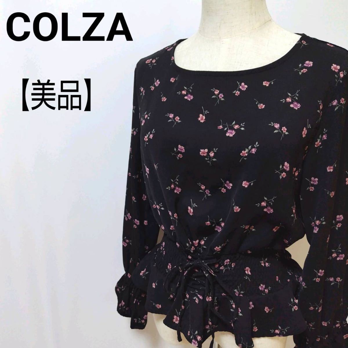 【美品】COLZA　コルザ 昭和レトロ 花柄　ギャザートップス フレアスリーブ ウエストドローコード 美シルエット サイズ調整 Mレディース_画像1