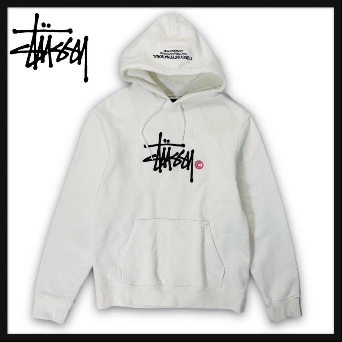 【人気アイテム】STUSSY ステューシー ビッグ 刺繍 ロゴ入り 裏起毛 パーカー 人気カラー ホワイト Mサイズ