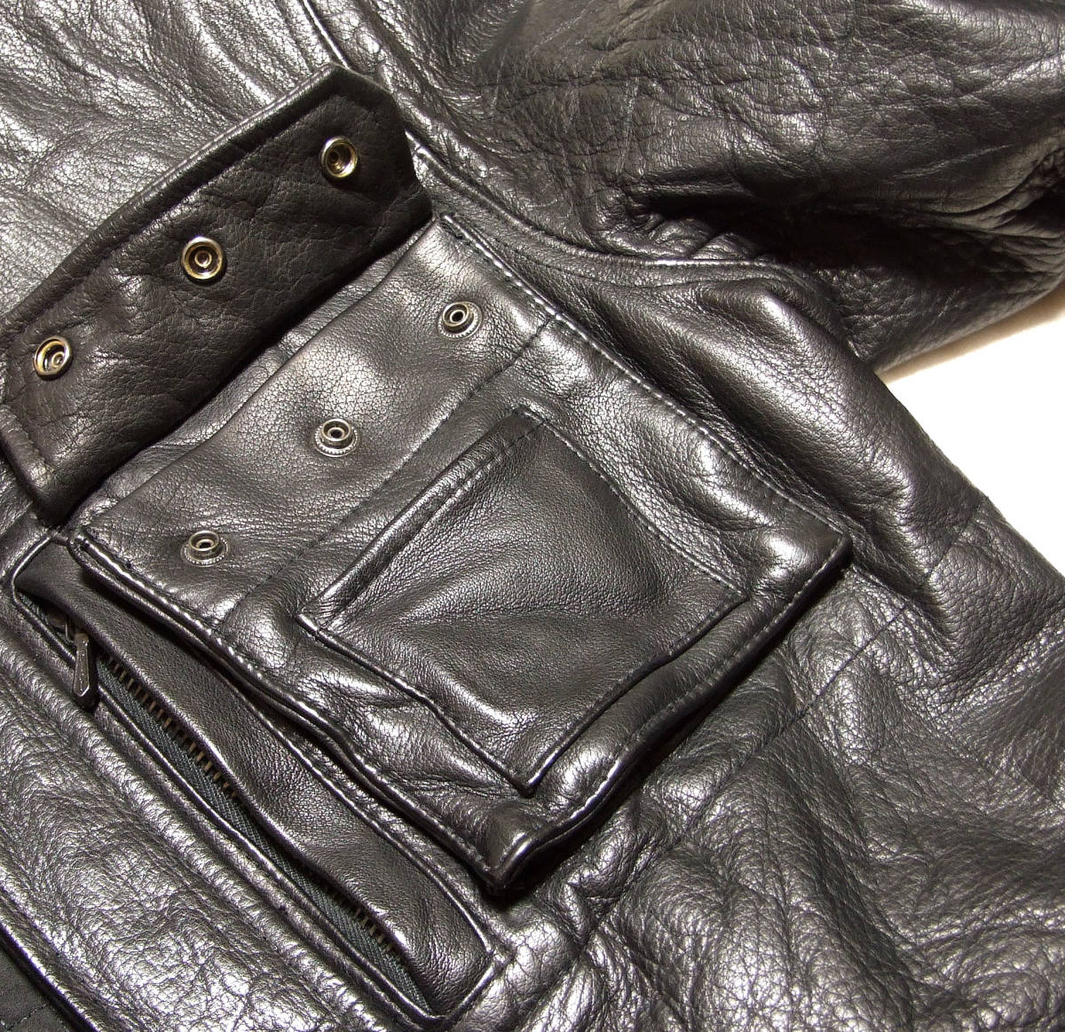 ■AKM LEATHER SAFARI JACKET【S-BK】ITALIAN KALF20万円超！新同極美品_画像9