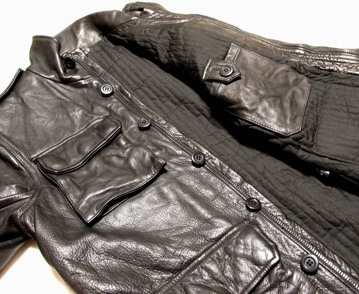 ■AKM LEATHER SAFARI JACKET【S-BK】ITALIAN KALF20万円超！新同極美品_画像8