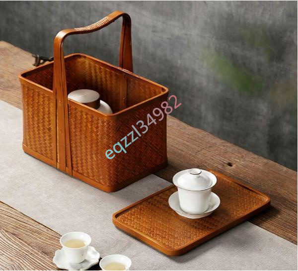 最大48%OFFクーポン 竹編茶器収納箱提籠携帯貯蔵かご実木茶箱竹かご