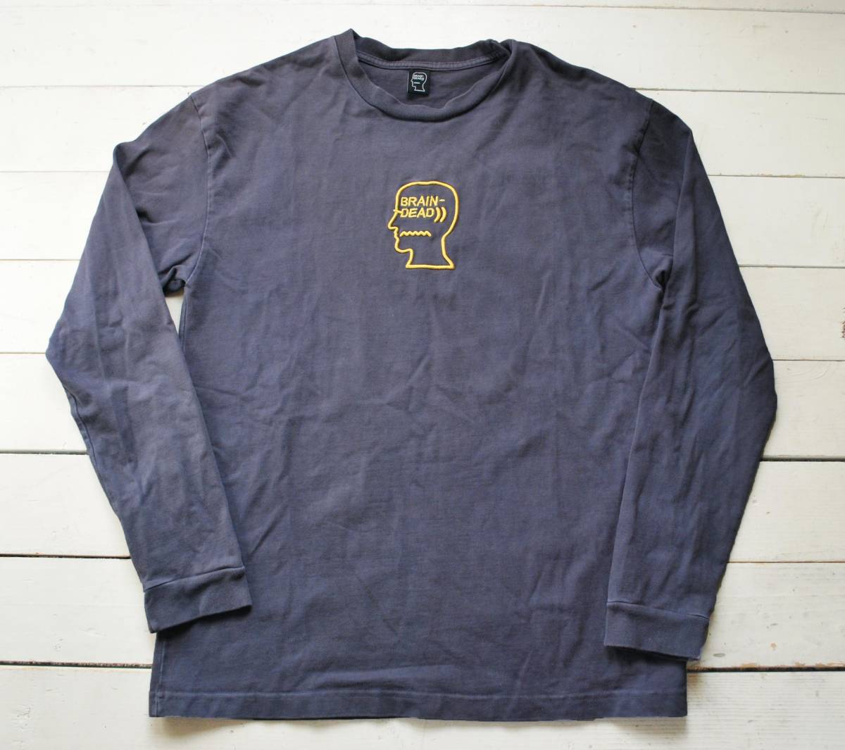BRAIN DEAD ブレインデッド ロゴ刺繍 カットソー M ネイビーグレー系 USA製 ロングスリーブTシャツ ロンT