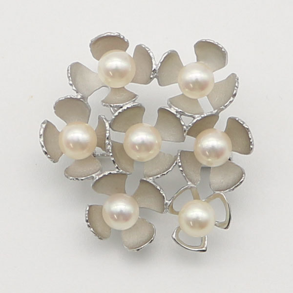 真珠 パール ブローチ あこや真珠 パールブローチ デザイン シルバー 6.5mm-7mm 7pcs ホワイトピンクカラー 冠婚葬祭 卒業式 入学式12944_画像1