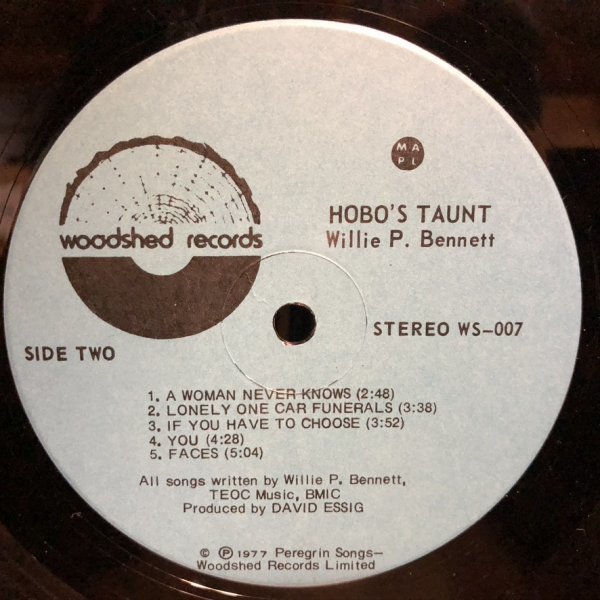 【 '77 加 org 】LP★Willie P. Bennett - Hobo's Taunt ☆洗浄済み☆_画像3