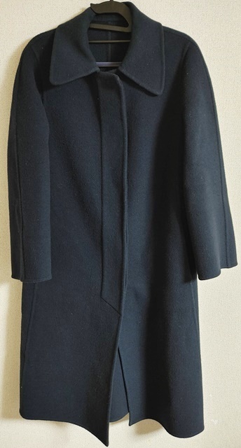 Lサイズ位 striwa PIAENZA 長袖 ロングコート 一枚仕立て VIRGIN WOOL 100% 紺色