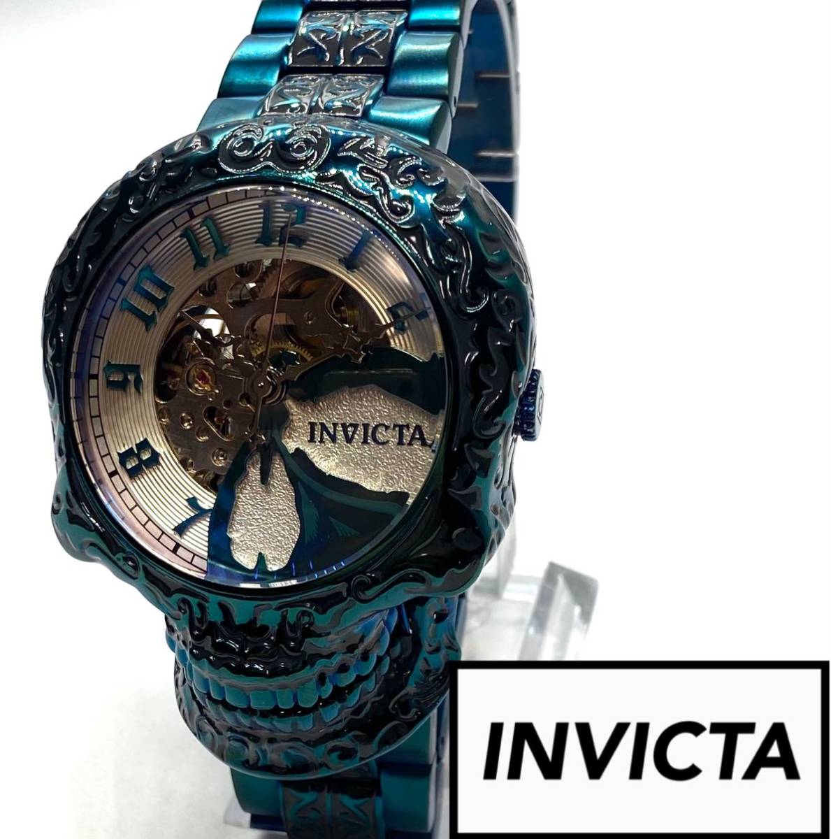 [ regular price 23 ten thousand jpy!]* ultra rare! *teka -ply! in creel tainvicta artist men's Skull skull self-winding watch wristwatch stainless steel blue high class goods 