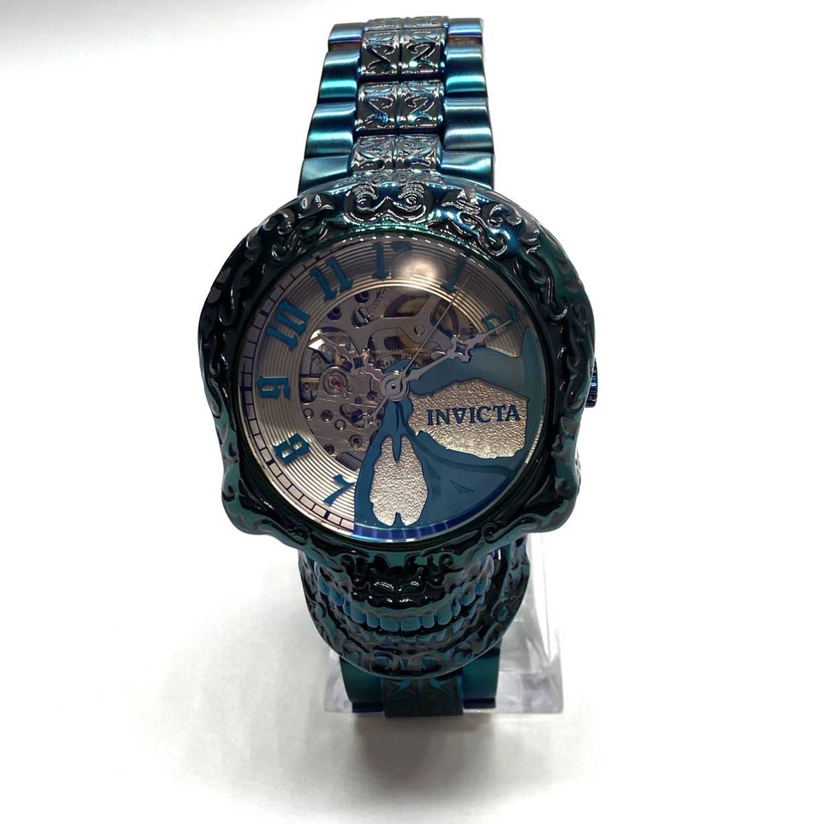 [ regular price 23 ten thousand jpy!]* ultra rare! *teka -ply! in creel tainvicta artist men's Skull skull self-winding watch wristwatch stainless steel blue high class goods 