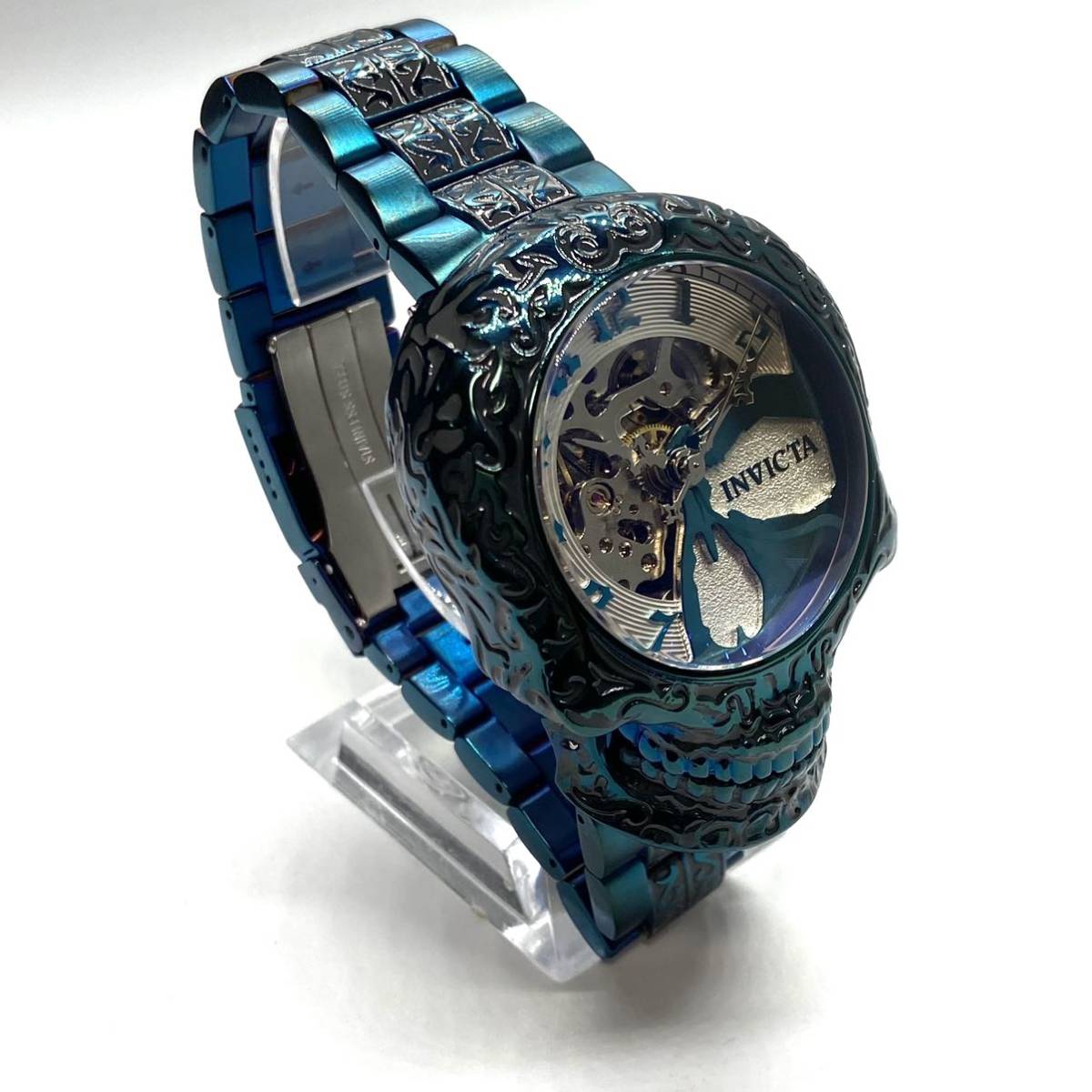 [ regular price 23 ten thousand jpy!]* ultra rare! *teka -ply! in creel tainvicta artist men's Skull skull self-winding watch wristwatch stainless steel blue high class goods 