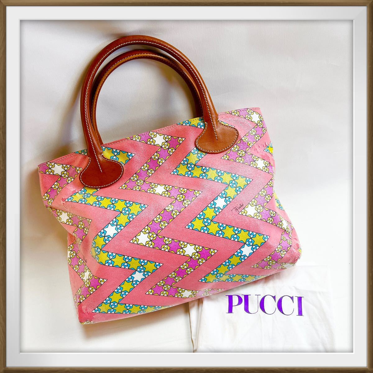 【人気】Emilio Pucci エミリオプッチ　スター×レザー　トートバッグ_画像1