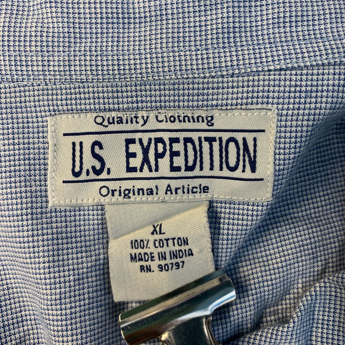 U.S.EXPEDITION 細チェック柄 ウエスタンシャツ XLサイズ ビッグサイズ 青 ブルー 古着卸 アメリカ仕入 a502-5224_画像7