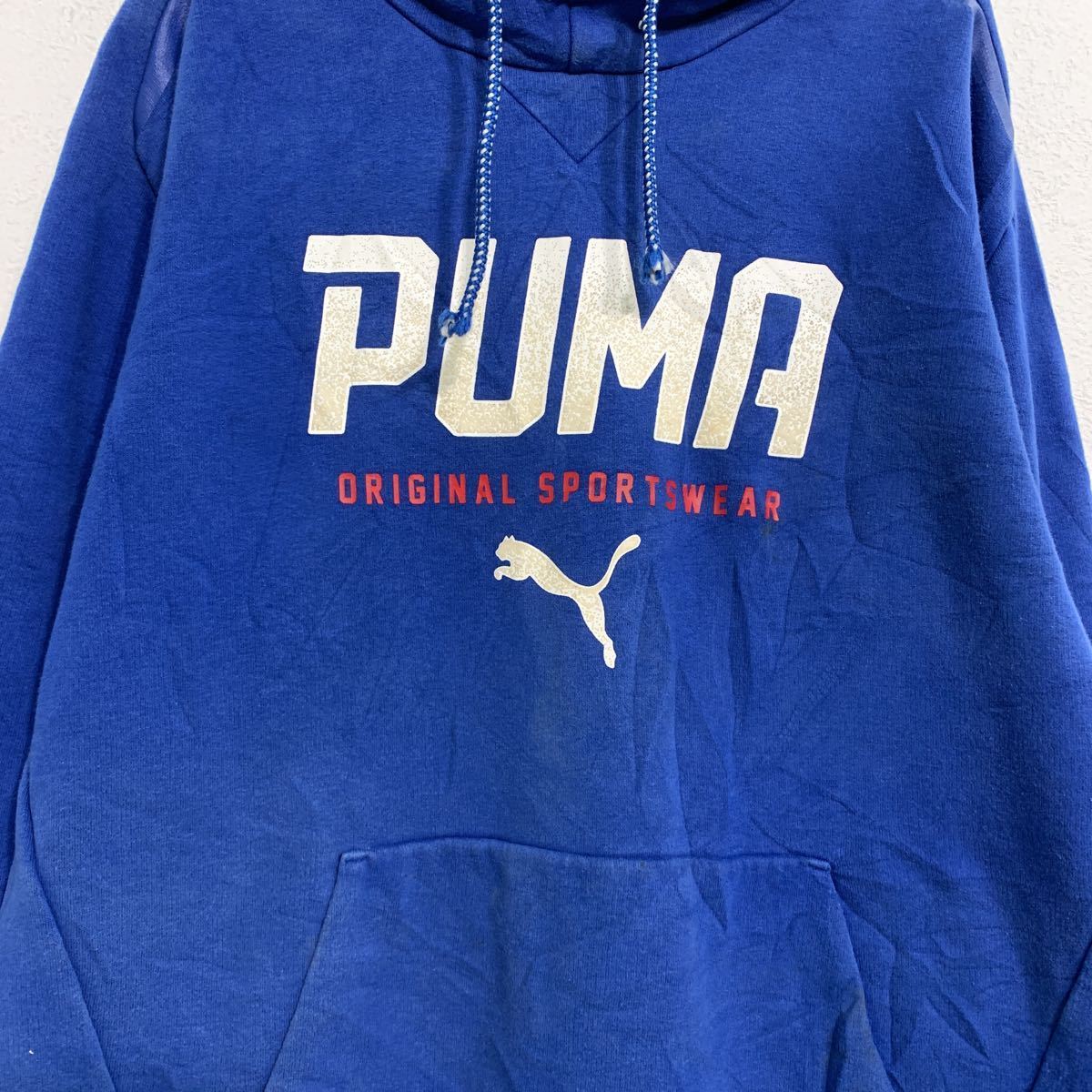 PUMA スウェット パーカー S ブルー ホワイト プーマ ロゴ スポーツ ストリート フーディー 古着卸 アメリカ仕入 a502-5268_画像4