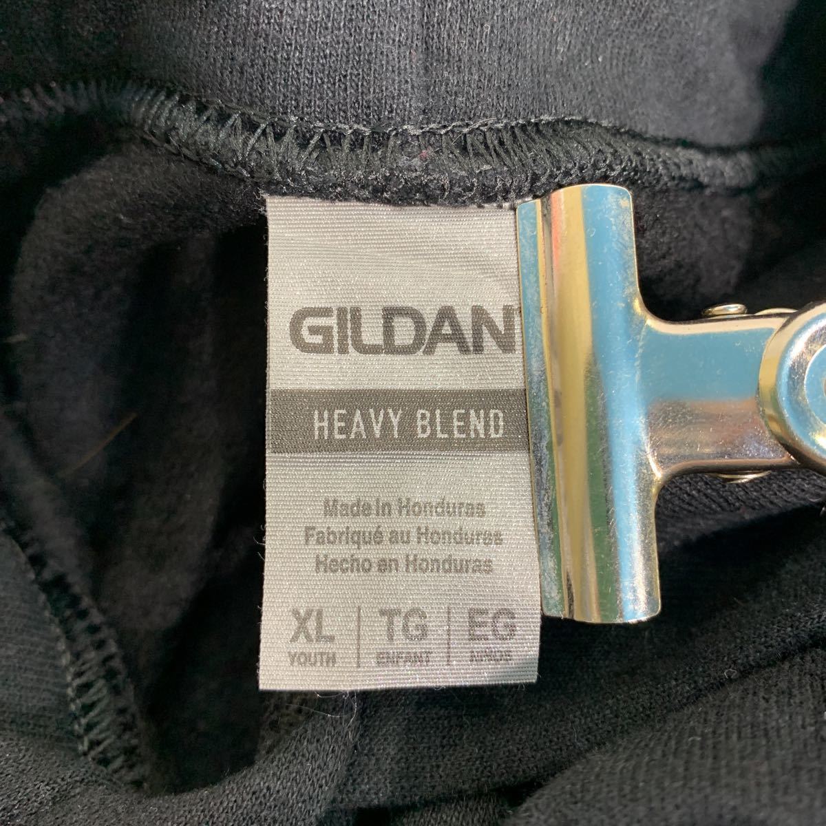 GILDAN sweat Parker Youth size XL 160~ black print f-ti- old clothes . America buying up a502-5272