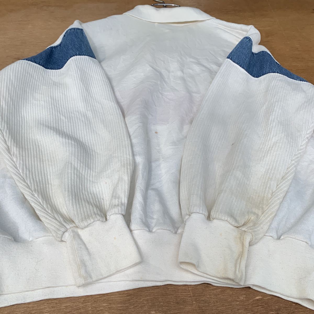 ALFRED DUNNER half button sweat pull over wi men's S ivory blue red retro old clothes . America buying up a502-5512