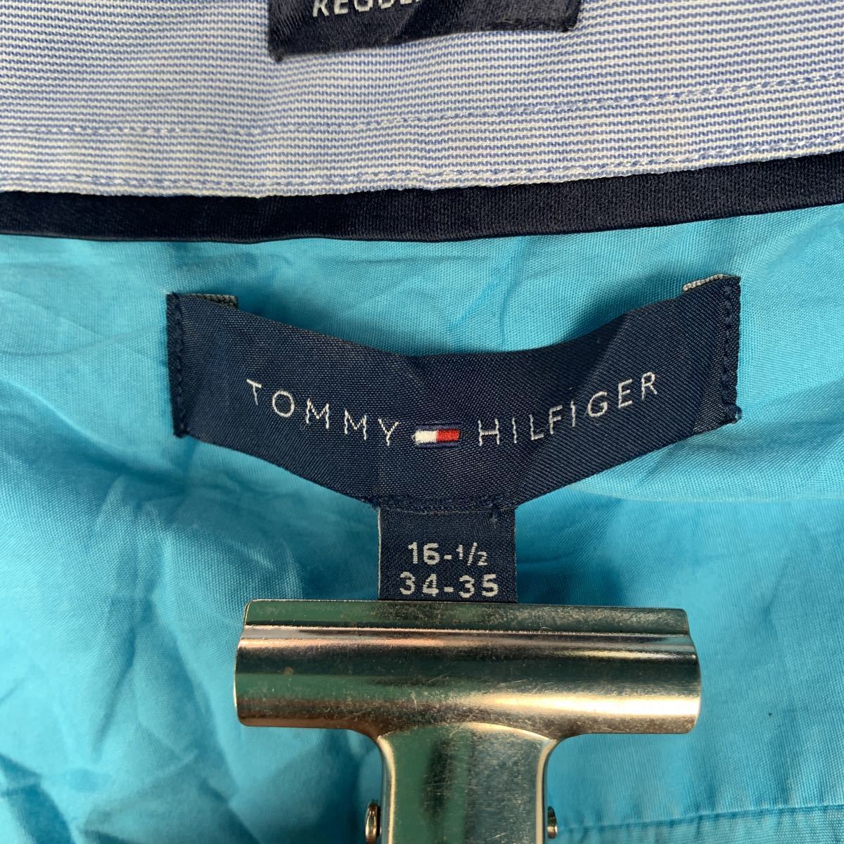 TOMMY HILFIGER 長袖 無地シャツ 16 1/2 Lサイズ トミーヒルフィガー 水色 ライトブルー 古着卸 アメリカ仕入 a502-5722_画像9