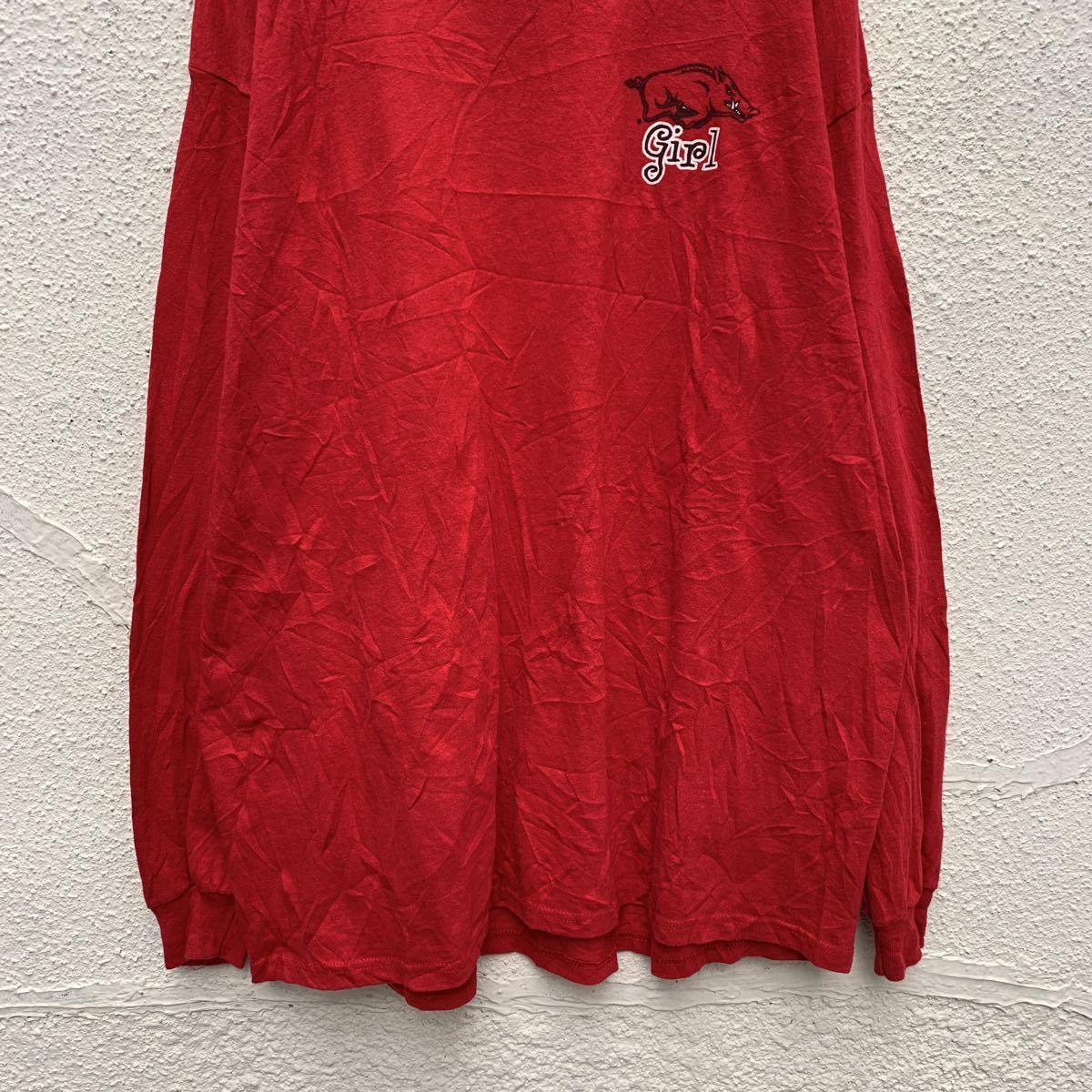 DELTA 長袖 プリント Tシャツ XL レッド アーカンソーレイザーバックス バスケ ビッグサイズ ロンT 古着卸 アメリカ仕入れ a407-5285_画像3
