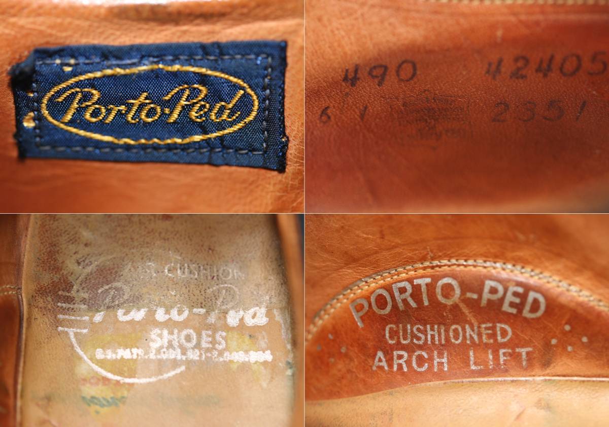  Vintage PORTO-PED колпак tu кожа обувь *27cm*9D*1950*s*USA производства * кожа подошва обувь * распорка chip *USA покупка 