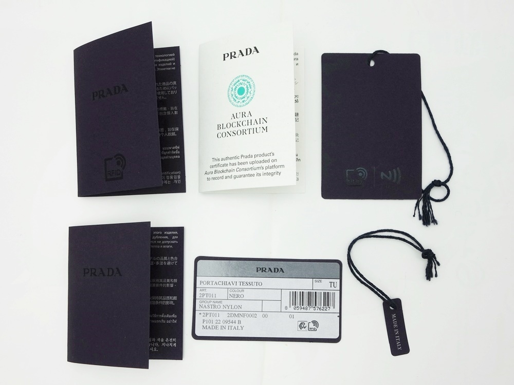 A23-395[ beautiful goods ]PRADA Prada 2PT011 nylon tape triangle key holder key ring black black triangle Logo plate box, guarantee 