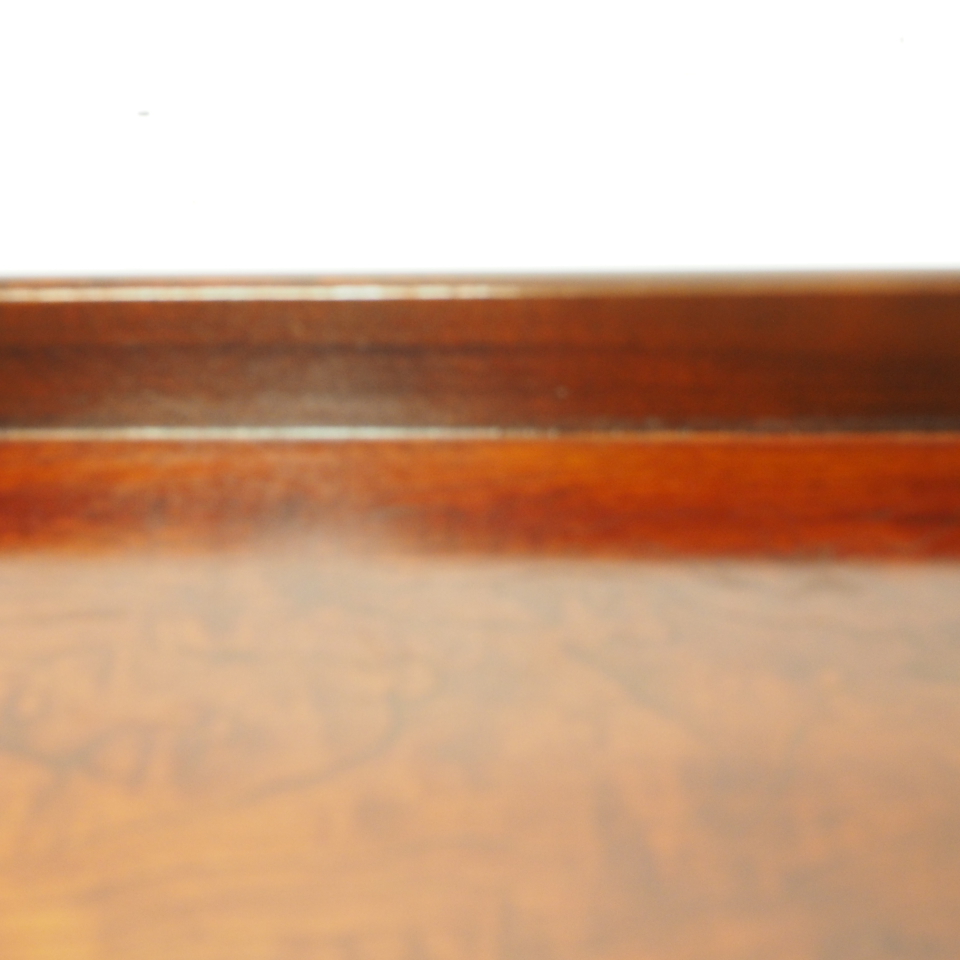 昭和ビンテージ 天然木製 漆器角盆 長手盆 富士型 四つ角金具固定 1960年頃 幅55.5cm 奥行き35.5cm 高さ5cm FYK502_画像5