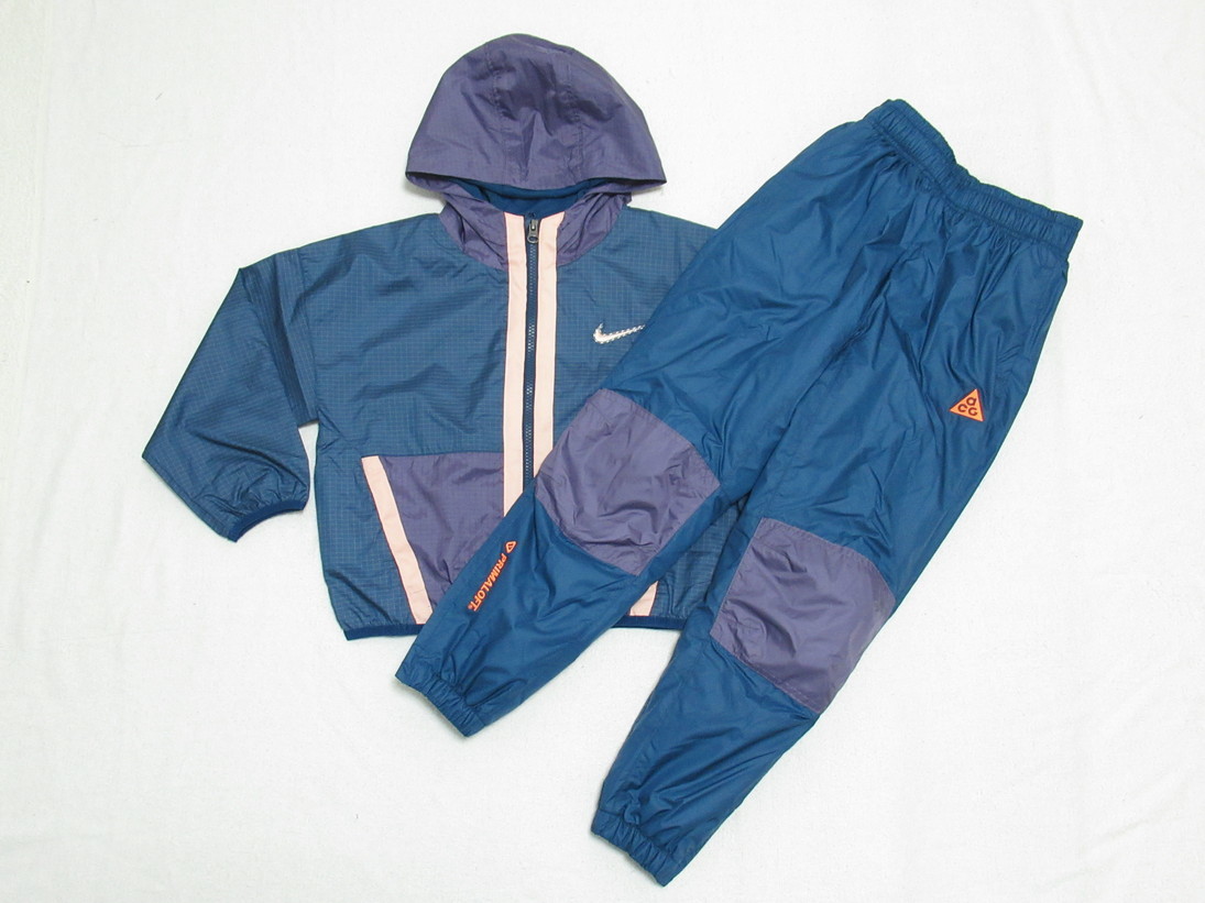 NIKE ACG Kids u-bn jacket pants top and bottom set navy blue purple 140 Nike nylon Wind breaker cotton inside DQ8744-460 DQ9322-460