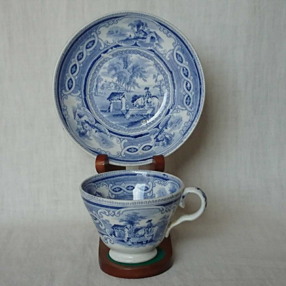 イギリスアンティーク カップ＆ソーサー ブルー＆ホワイト 1830年
