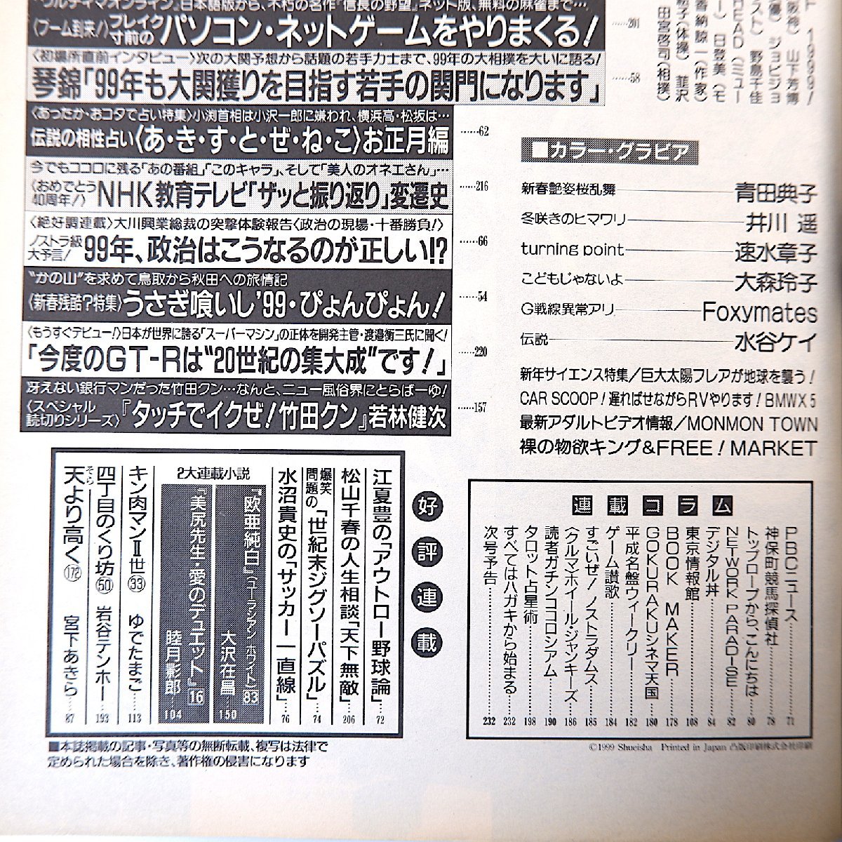 週刊プレイボーイ 1999年1月19日号／青田典子 井川遥 インタビュー◎木田優夫・琴錦・薬師寺保栄 若林健次 大森玲子 あきすとぜねこ_画像8